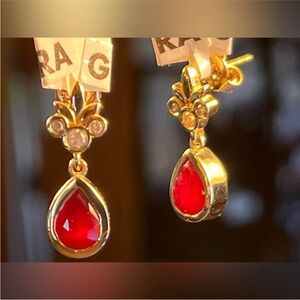 Gold Ruby Diamond Earrings